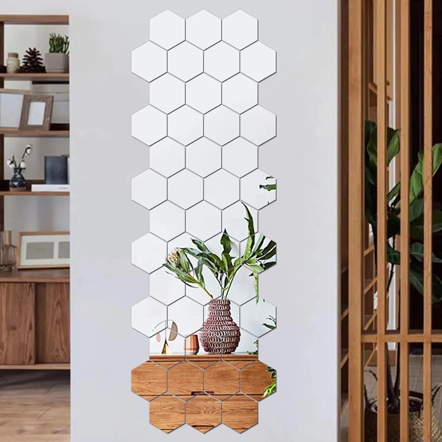 Espelho Geométrico Sólido Hexagonal Espelho Adesivos de Parede DIY Com Adesivo Embutido e Decoração de Casa Removível